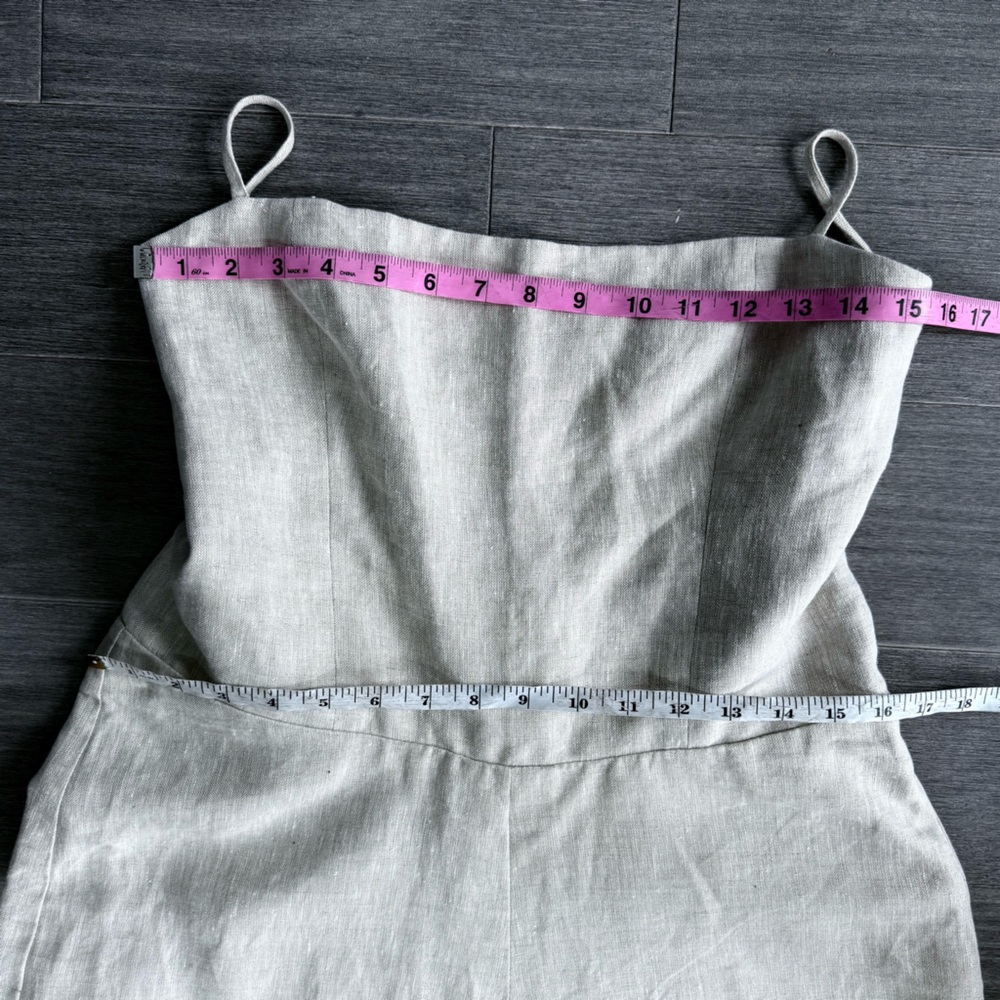 Reformation Huntington Open Back Linen Jumpsuit 12 Oatmeal Wide Leg Lace Up - Picture 14 of 16